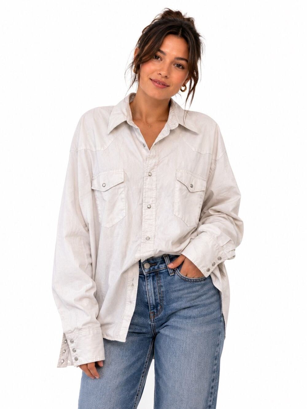 Vintage WRANGLER Snap White Shirt- Spots on Shirt